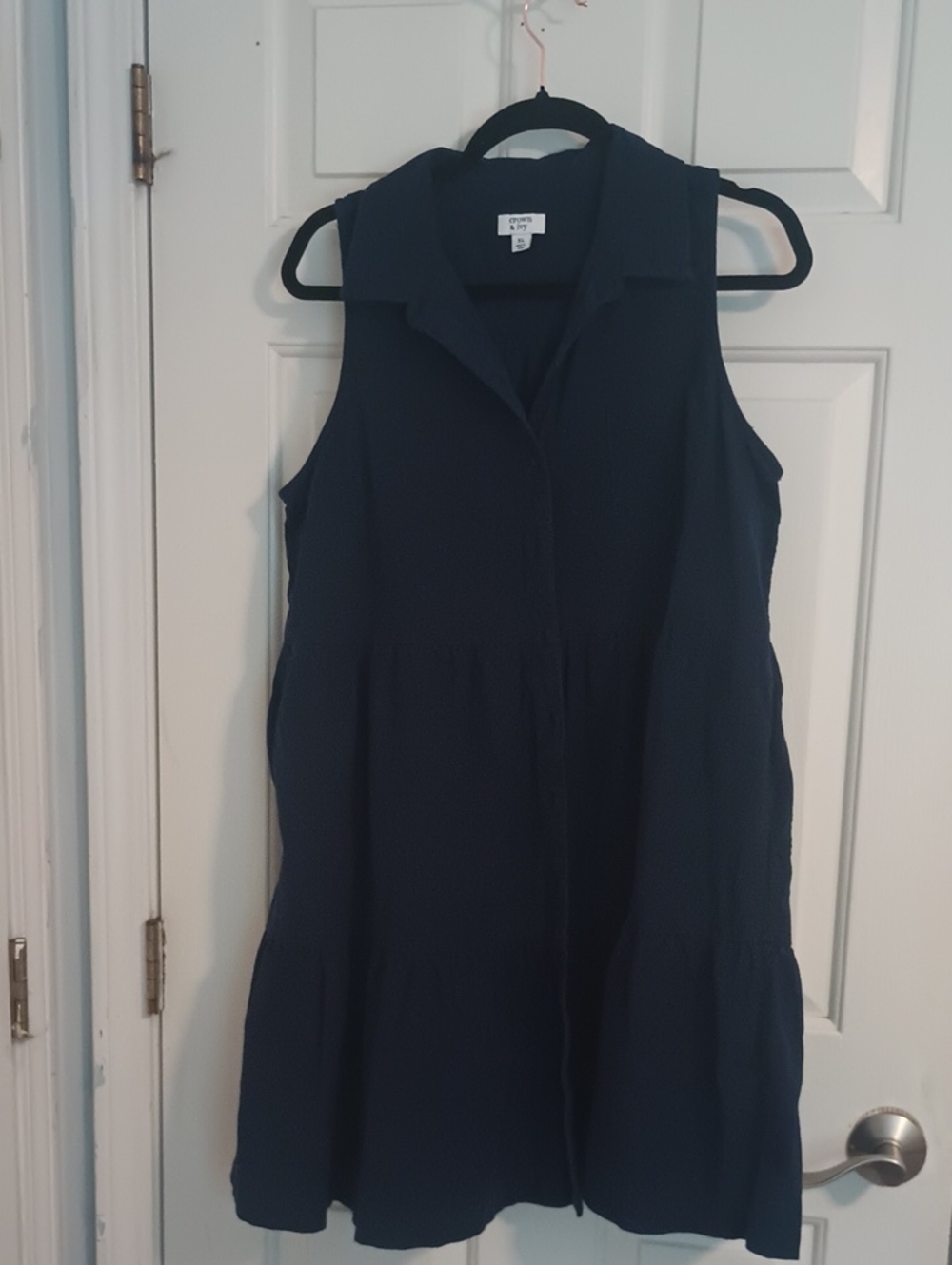 crown & ivy Navy Sleeveless Tiered Midi Shirt Dress